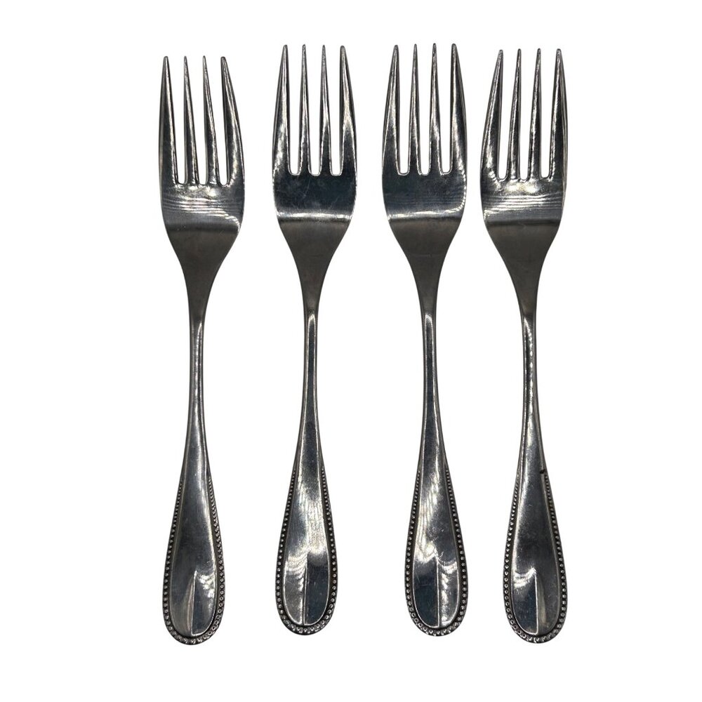 Set Of 4 Oxford Hall Crystal Palace Stainless Steel Salad Forks flatware glossy